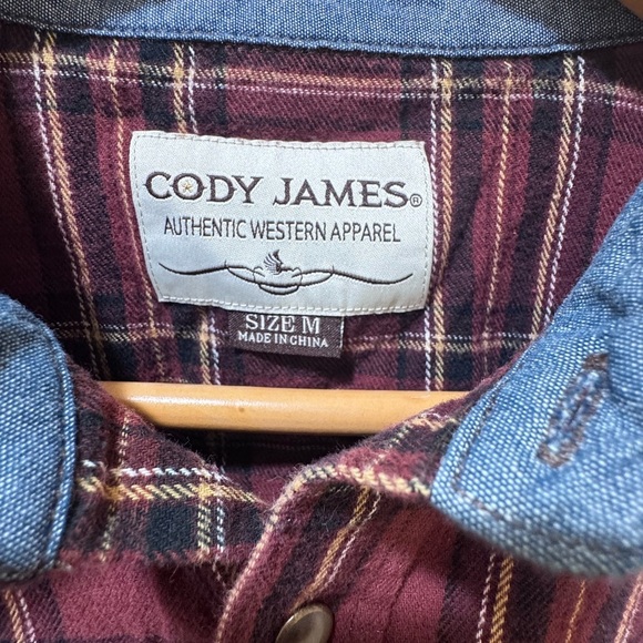 Cody James Mens Red/White Plaid Regular Fit Western Snaps Long Sleeve Shirt mt15 - Picture 4 of 4